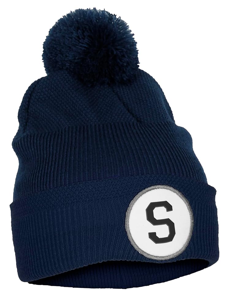 Daxton Custom A to Z Initial Letters Cuff Pom-Pom Hat Beanie